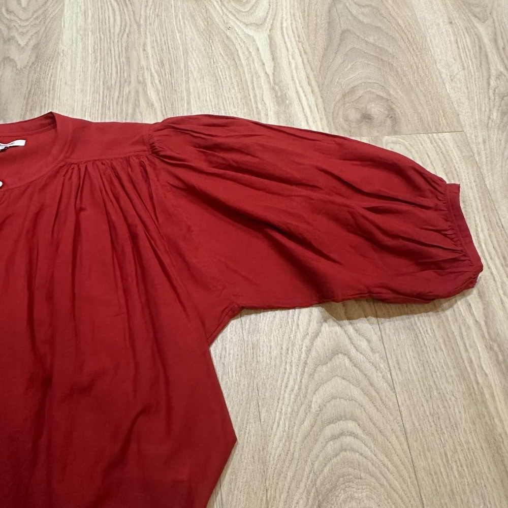 NWT Madewell Balloon Sleeve Top Blouse Lightweight Cotton Blend Cherry Red Sz M - Picture 3 of 9
